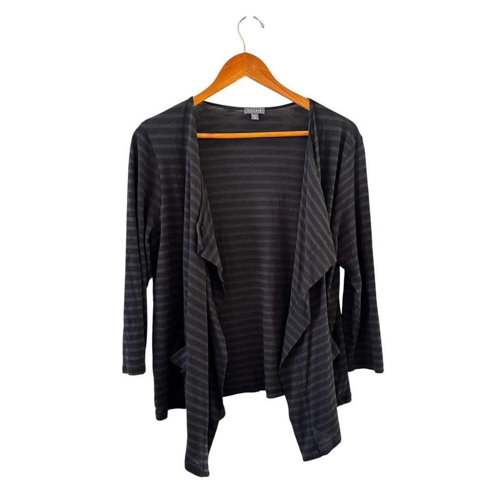 Lilla P Striped Open Cardigan Top Womens XL Black Pima Cotton Beach Travel